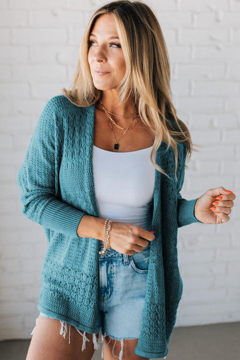 Mix Pattern Hollowed Knit Open Front Cardigan